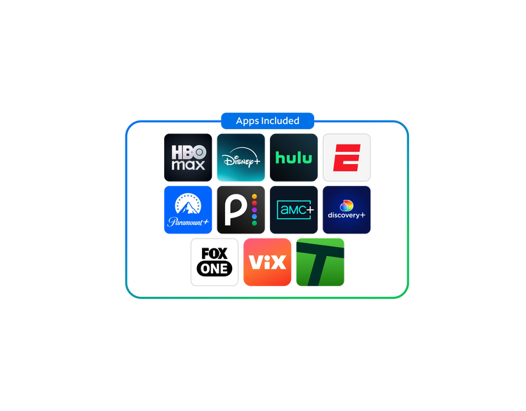 Apps included with Spectrum Streaming: HBO Max, Disney, hulu, ESPN, Paramount Plus, Peacock, AMC plus, discovery plus, FOX One, Vix, and Tennis Channel