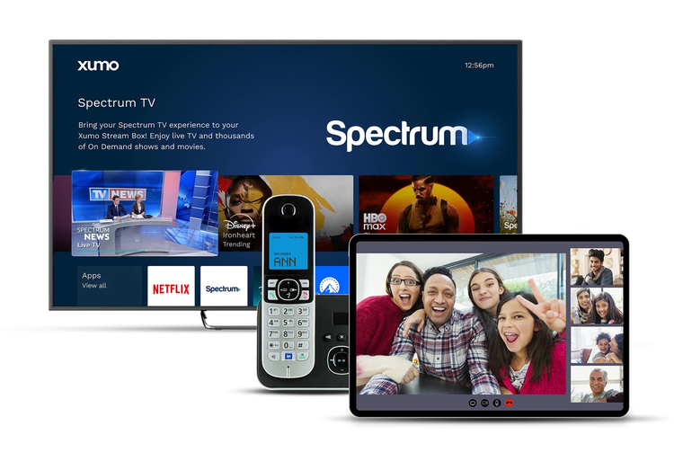 Spectrum TV, phone and tablet showing Spectrum services