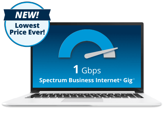 Laptop with Spectrum Internet Business Gig on screen