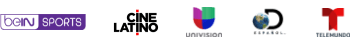 Logo for beIN sports, Cinema Latino, Univision, Discovery, Telemundo