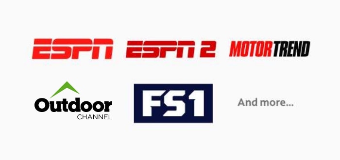 ESPN, ESPN2, FS1, A&E, and motortrend channels available on Spectrum TV® Select. 