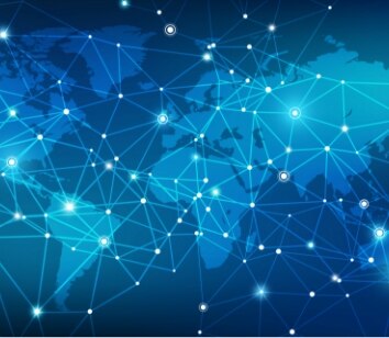 World map of wireless network representing Spectrum Mobile international talk, text and data.