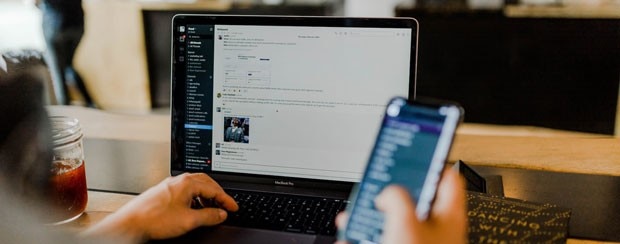 close up soft focus on telephone device at office desk