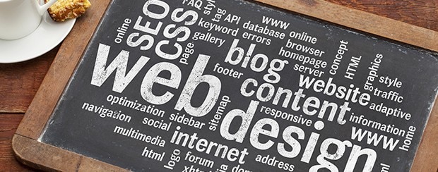 Internet-themed word cloud on a chalkboard.