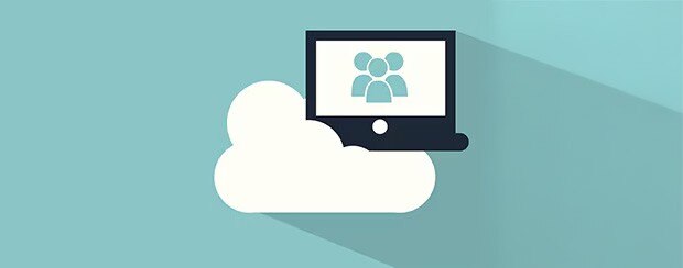 Laptop icon coming out of a cloud icon.