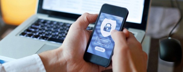 Mobile phone displaying a secure login screen.