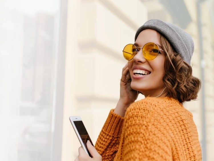 Woman using a Samsung phone
